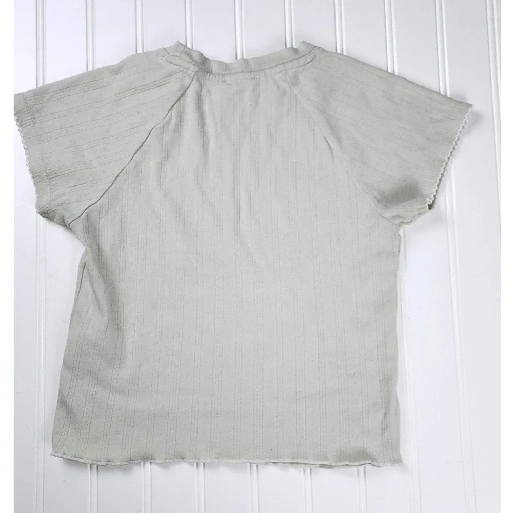 Cotton On Baby Tee Womens XS Sage Green Pointelle Lettuce Edge Raglan Sleeve y2K - Picture 2 of 6